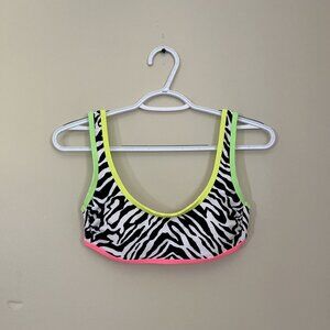 No Boundaries Juniors Small (3-5) Zebra Animal Print Neon Swim Top Bikini